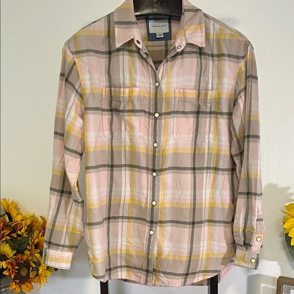 J. Crew Pink and Yellow Plaid Men's Shirt